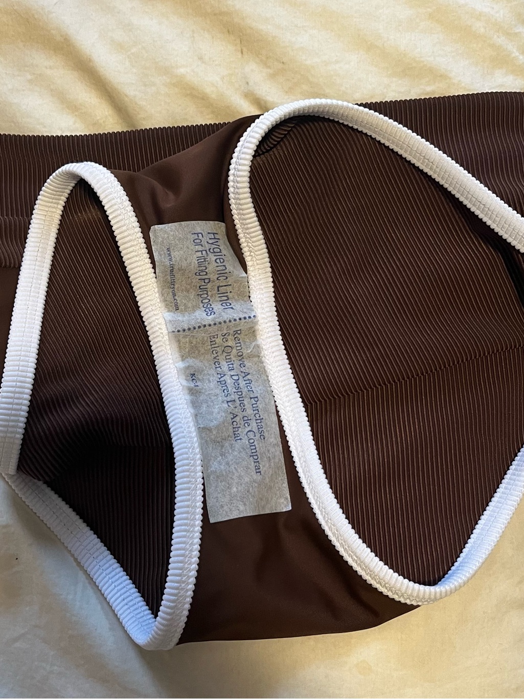 Ribbed High-Waist Bikini Bottom In Chocolate With White Trim — image 4 of 4